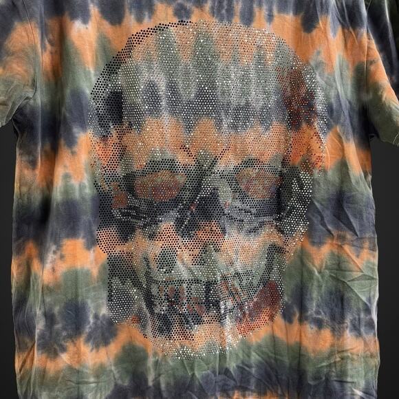 Heads Or Tails Rhinestone Skull Tie Dye T Shirt Medium Bling - Picture 2 of 6